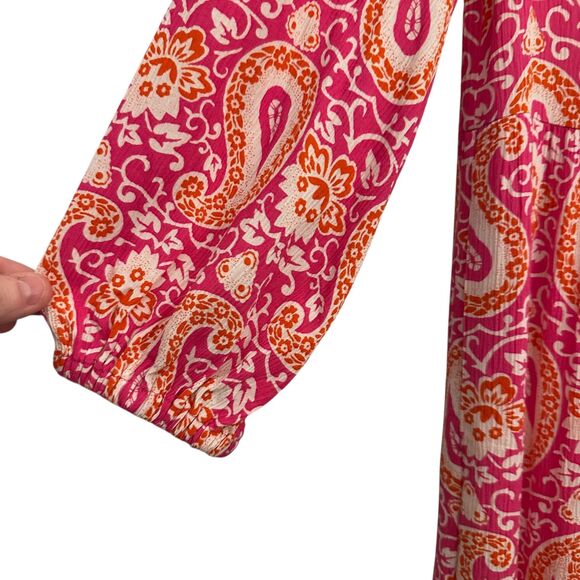 Boden Pink, Orange and White Paisley V-Neck Viscose Boho Maxi Dress Size 2P - Picture 6 of 8
